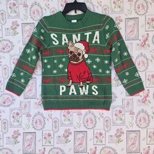 Holiday‎ Time French Bulldog Santa Paws Ugly Christmas Sweater Green Youth M (8)